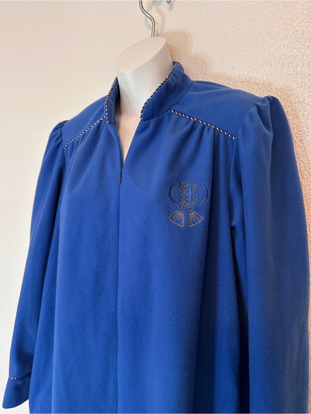Vintage Christian Dior Royal Blue Flannel Zip Maxi Robe House Dress Nightgown